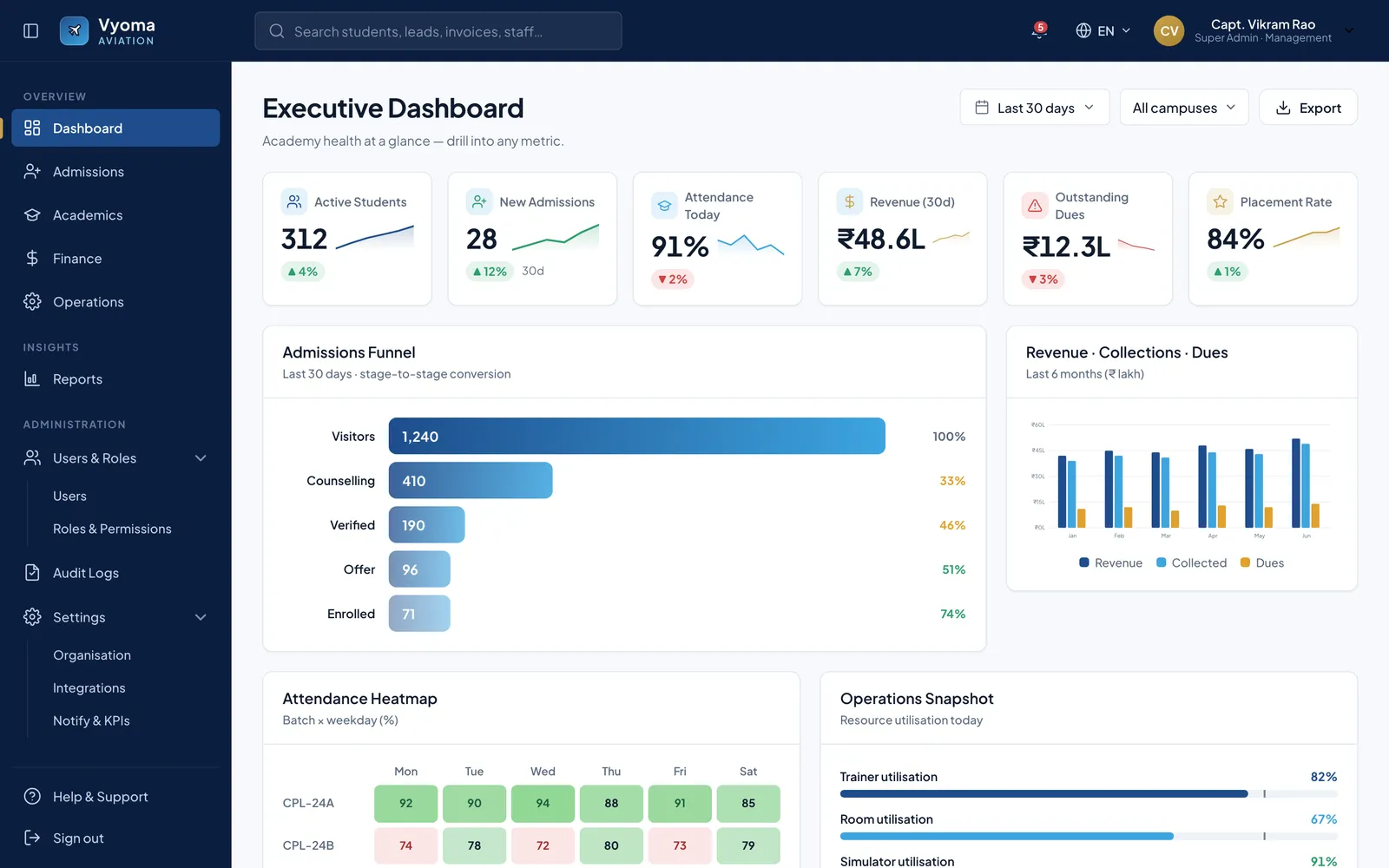 Vyoma — Aviation Academy ERP Prototype for BrandCrew
