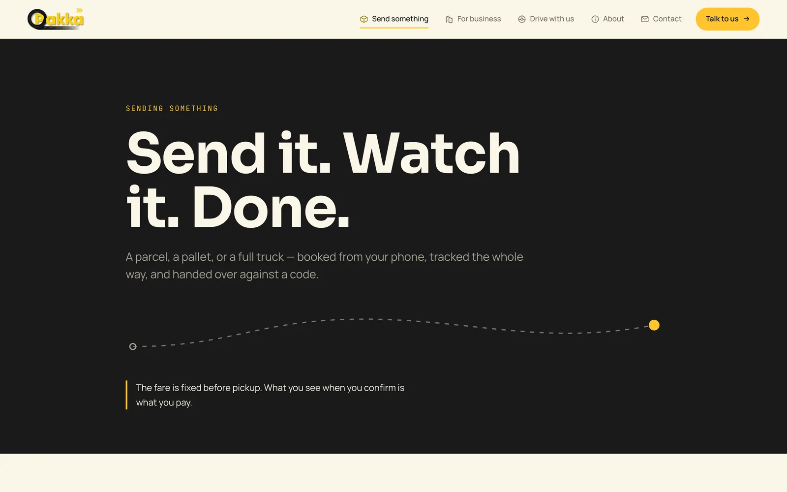 Pakka send-a-parcel page on desktop