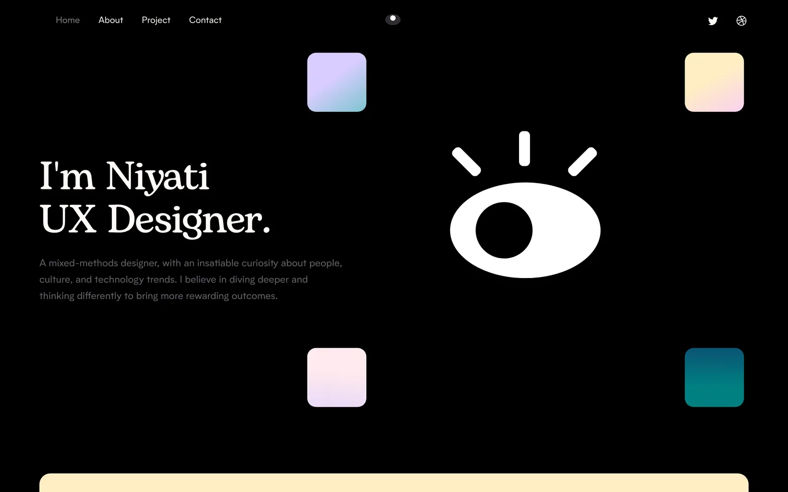 Niyati Tiwari UX designer portfolio hero on a black background